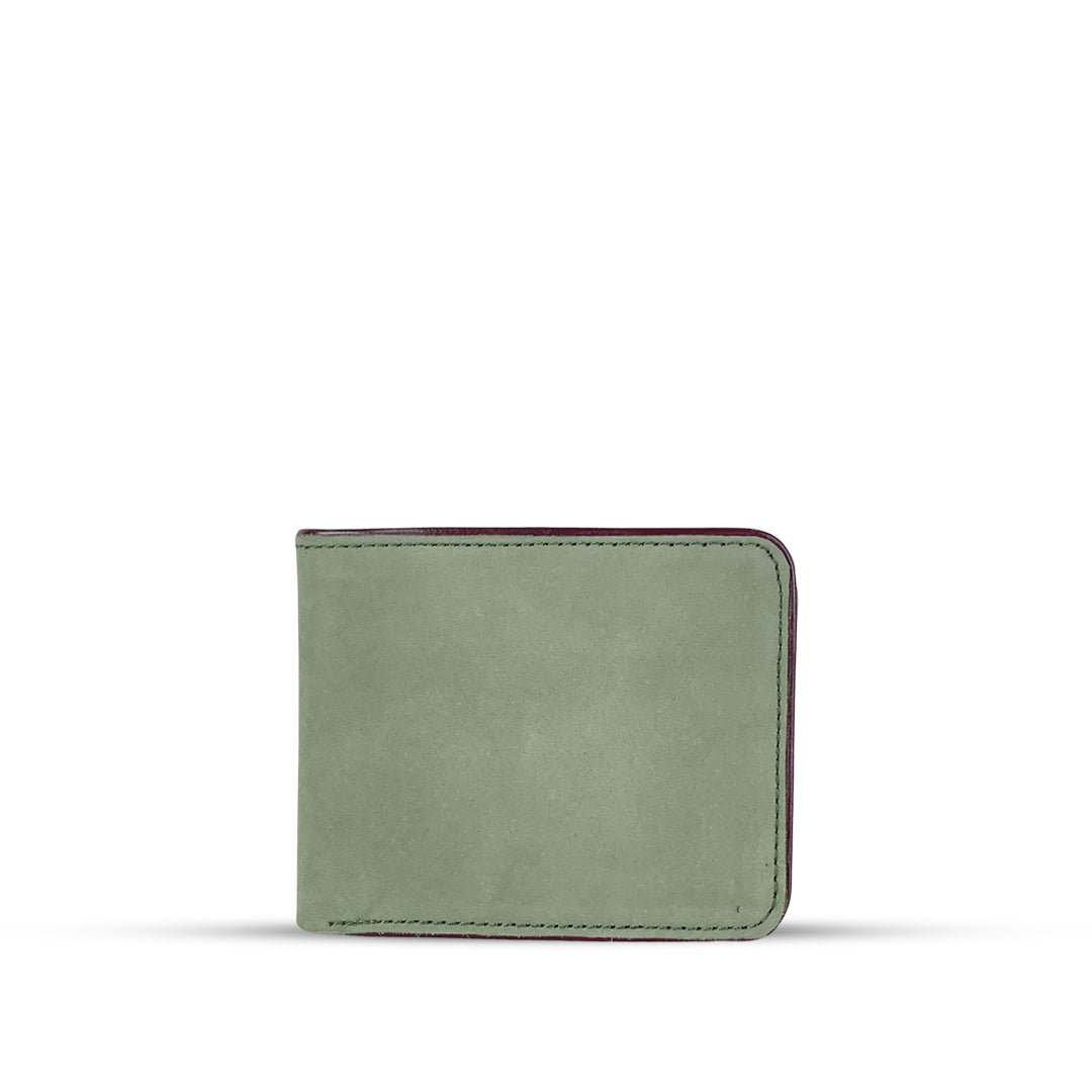 Leather Bi-fold Wallet With Piping Green