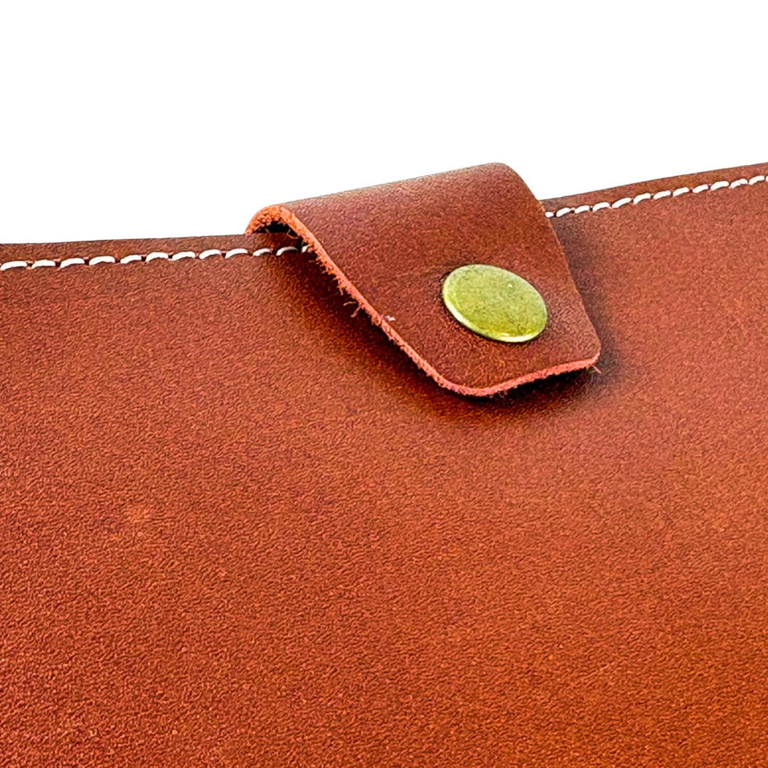 Long  Leather Wallet With Button Rust