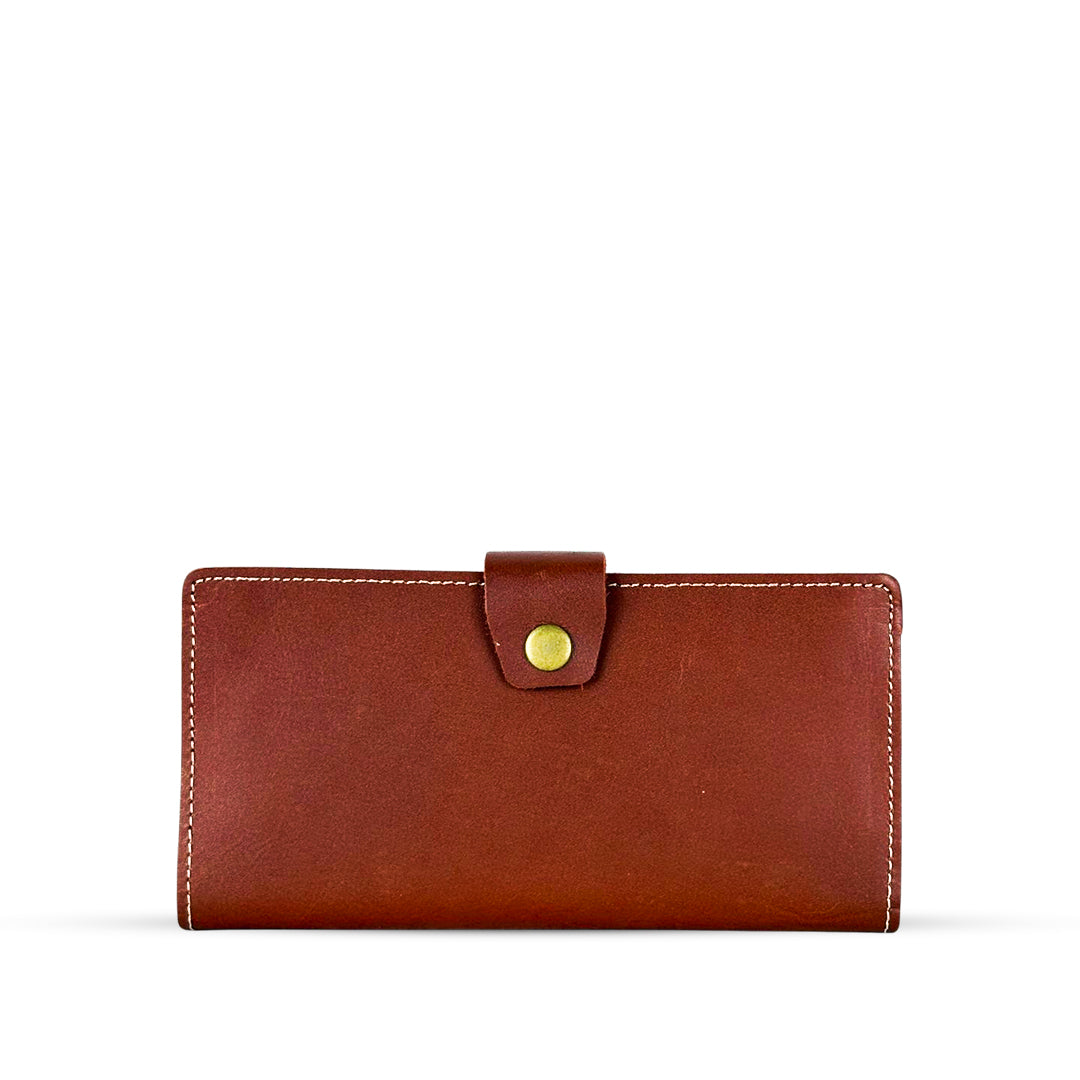 Long  Leather Wallet With Button Rust