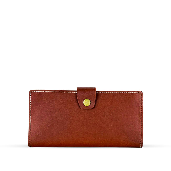 Long  Leather Wallet With Button Rust