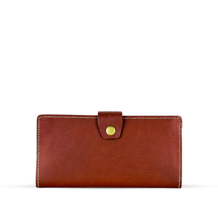 Long Leather Wallet With Button Rust