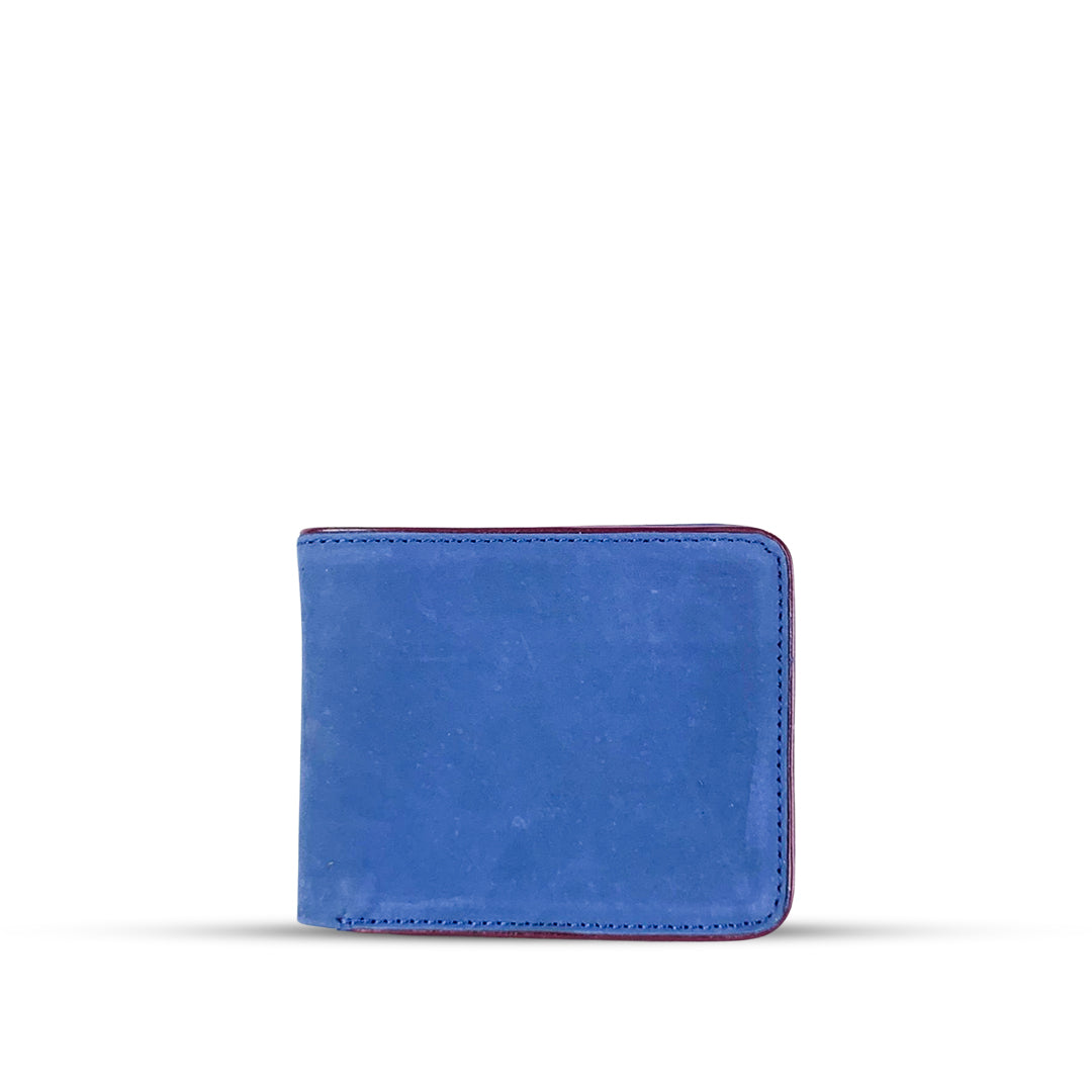 Leather Bi-fold Wallet With Piping Blue