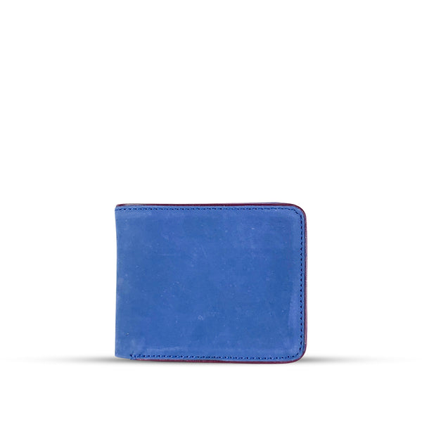 Leather Bi-fold Wallet With Piping Blue