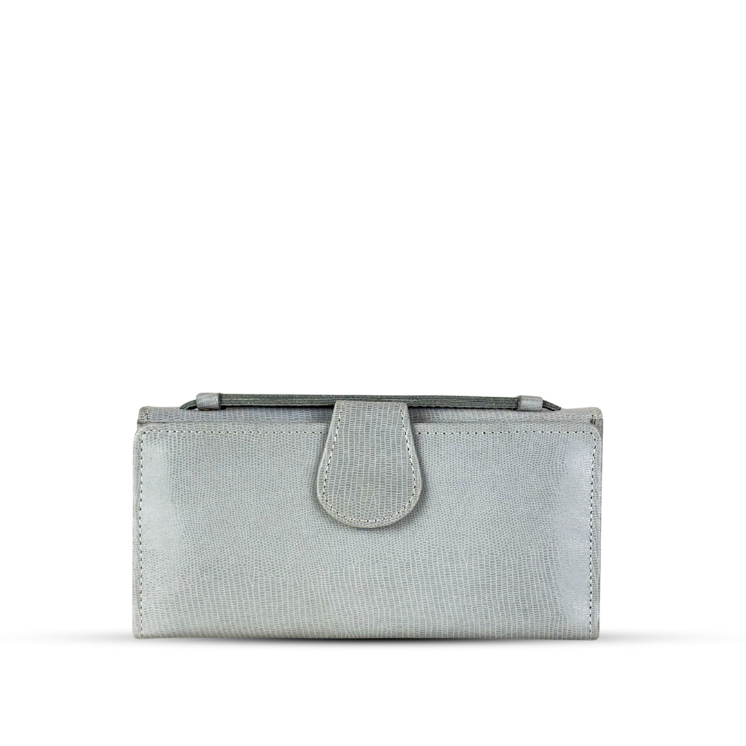 Leather Clutch With Moving Handle Grey