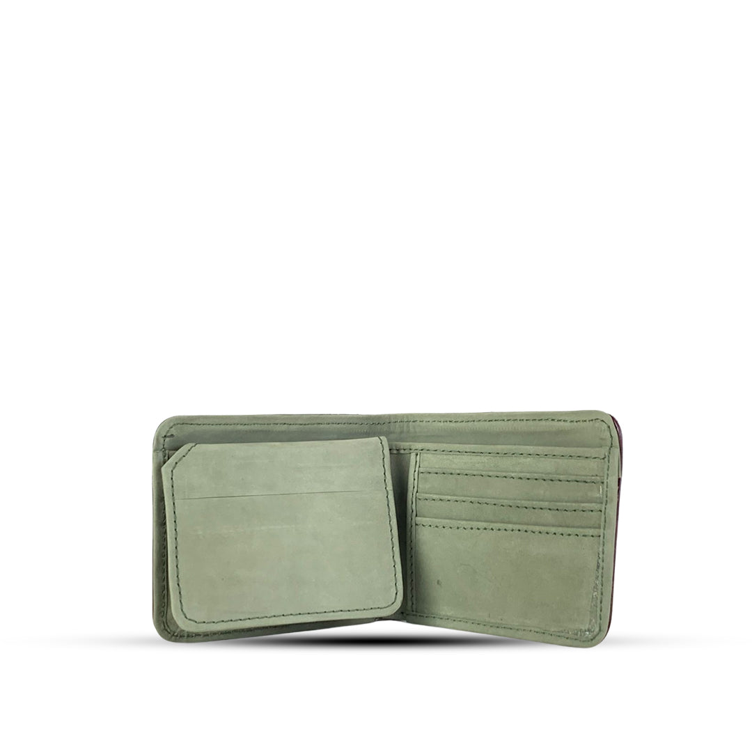 Leather Bi-fold Wallet With Piping Green
