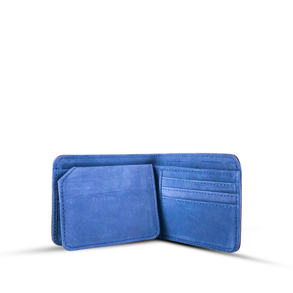 Leather Bi-fold Wallet With Piping Blue