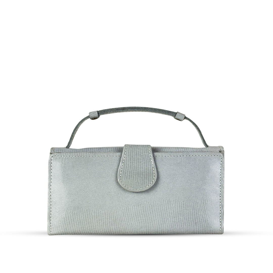 Leather Clutch With Moving Handle Grey
