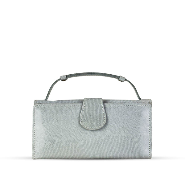 Leather Clutch With Moving Handle Grey