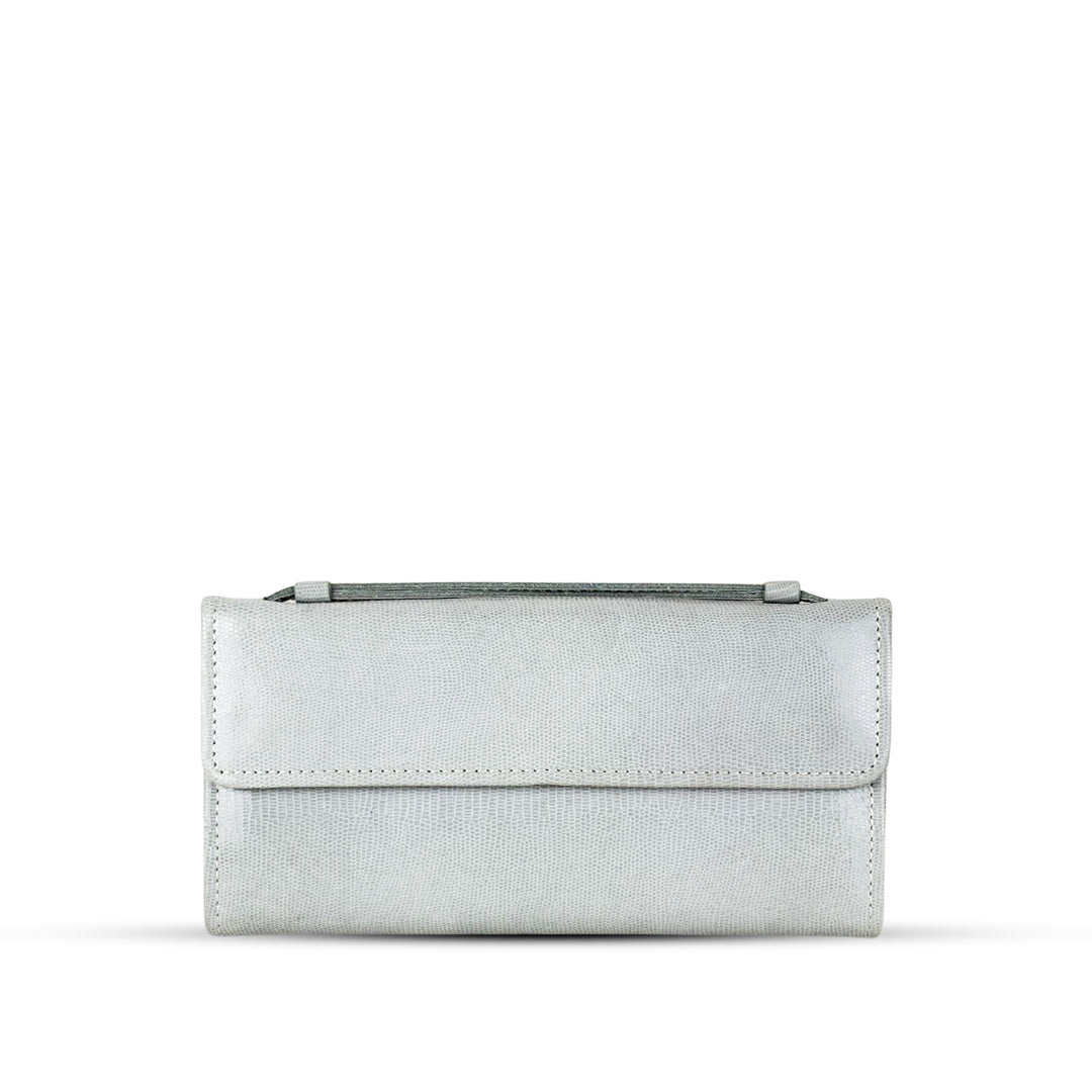Leather Clutch With Moving Handle Grey
