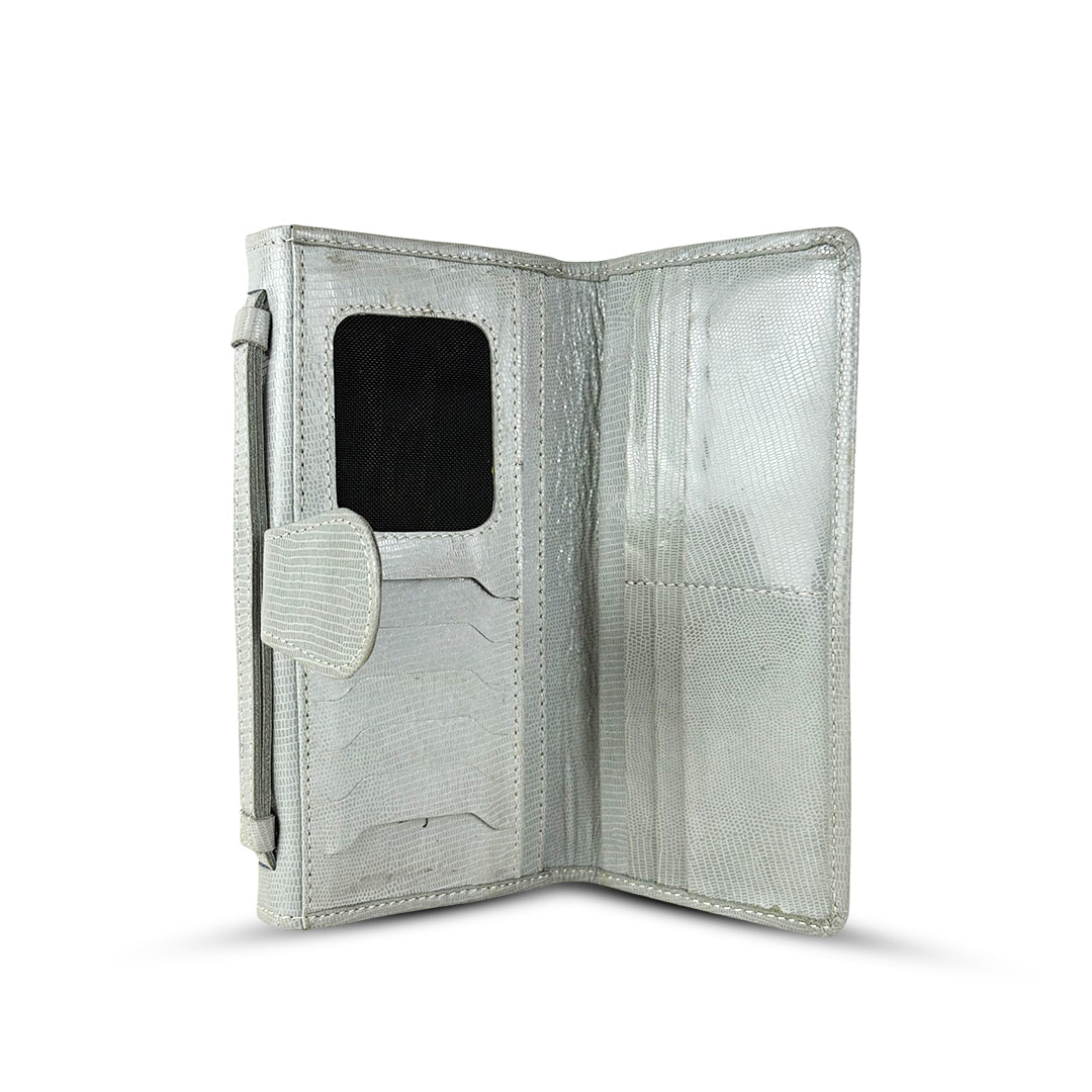 Leather Clutch With Moving Handle Grey