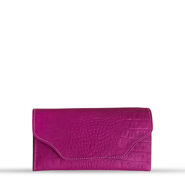 Leather long crocodile wallet 3 folds Pink