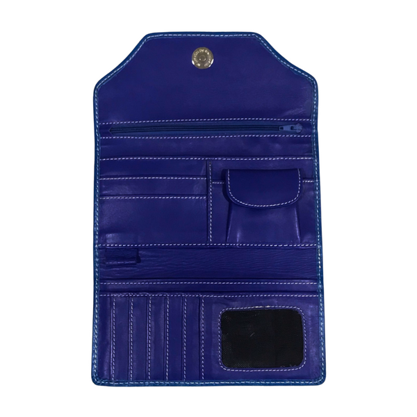 Leather long crocodile wallet 3 folds Blue