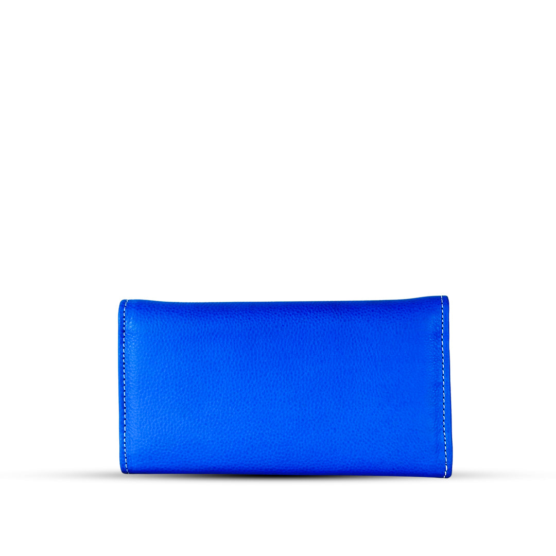 Leather long wallet 3 folds Blue