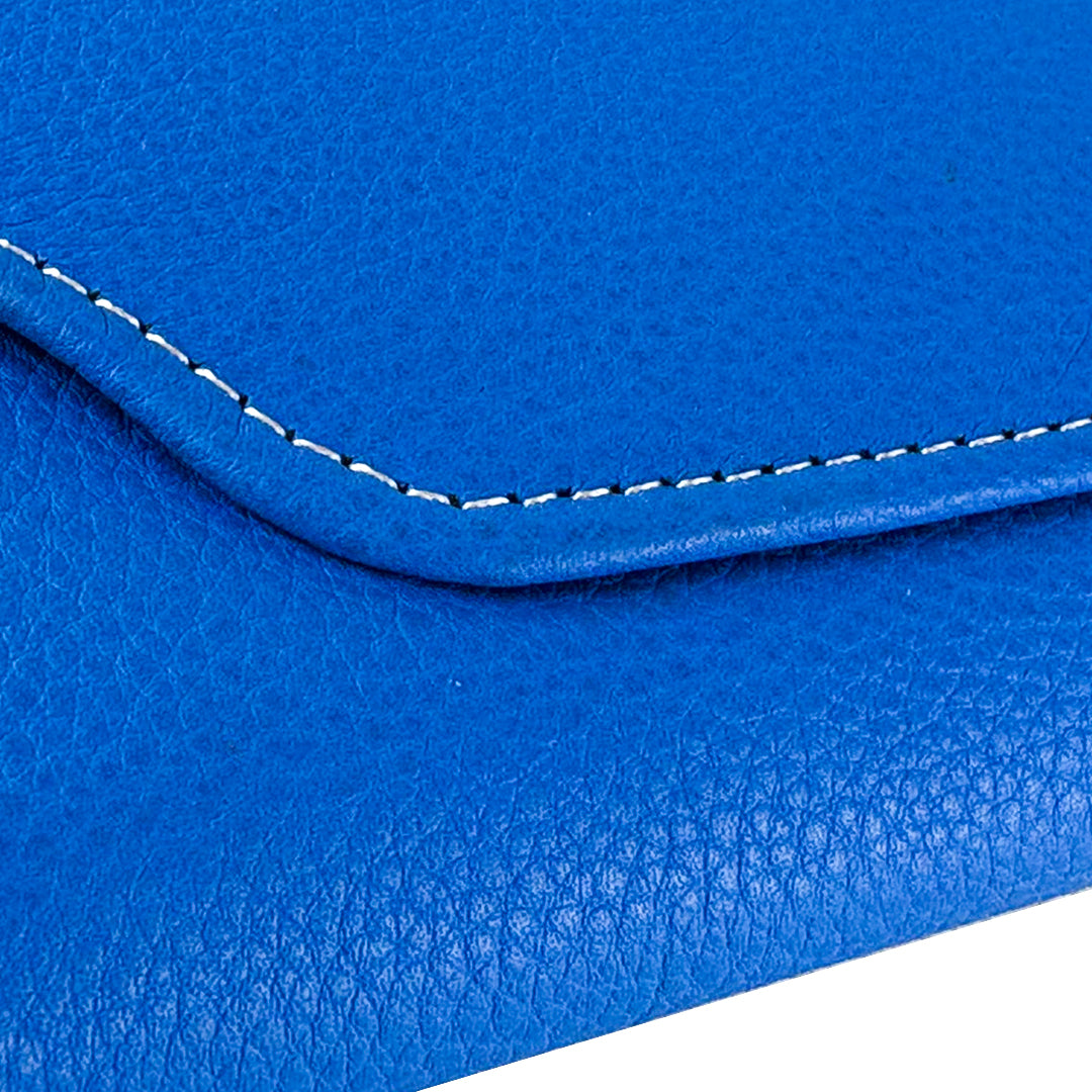 Leather long wallet 3 folds Blue