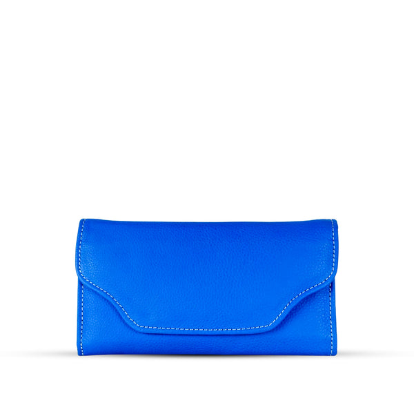 Leather long wallet 3 folds Blue