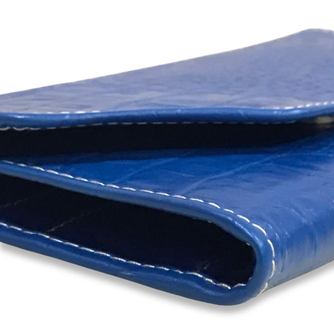 Leather long crocodile wallet 3 folds Blue