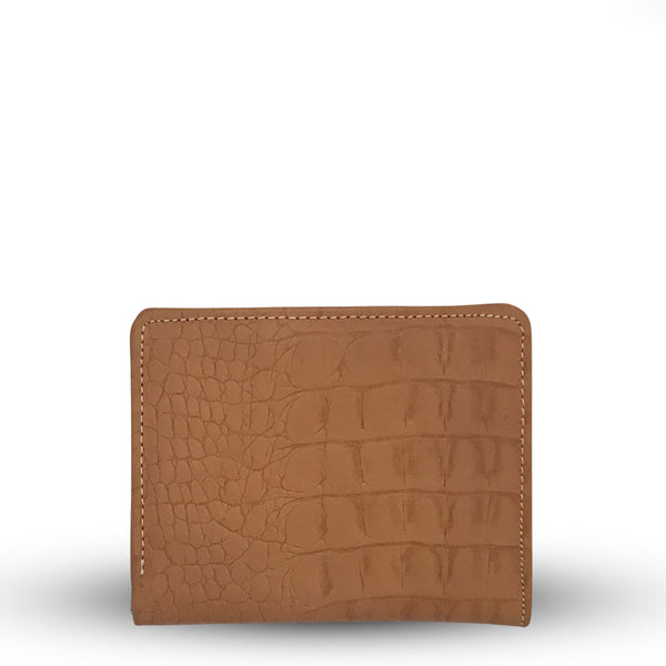 Beige Croco Bi-fold Leather Card Holder