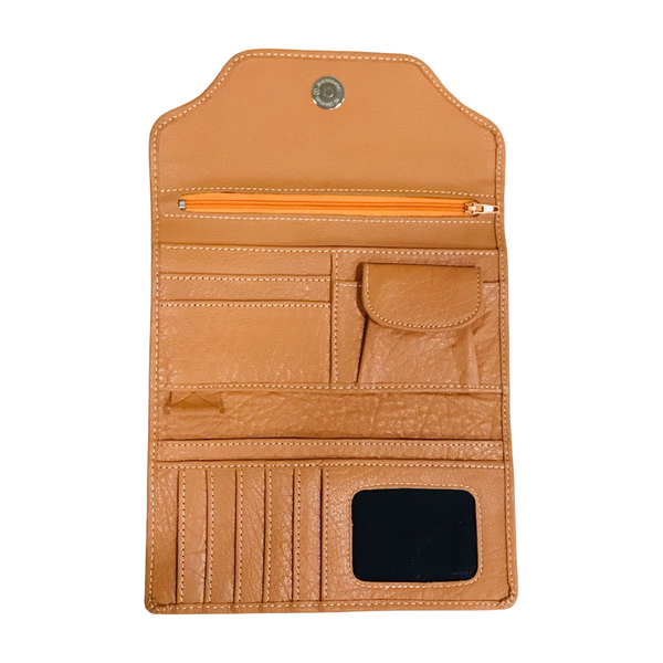 Leather long crocodile wallet 3 folds Orange