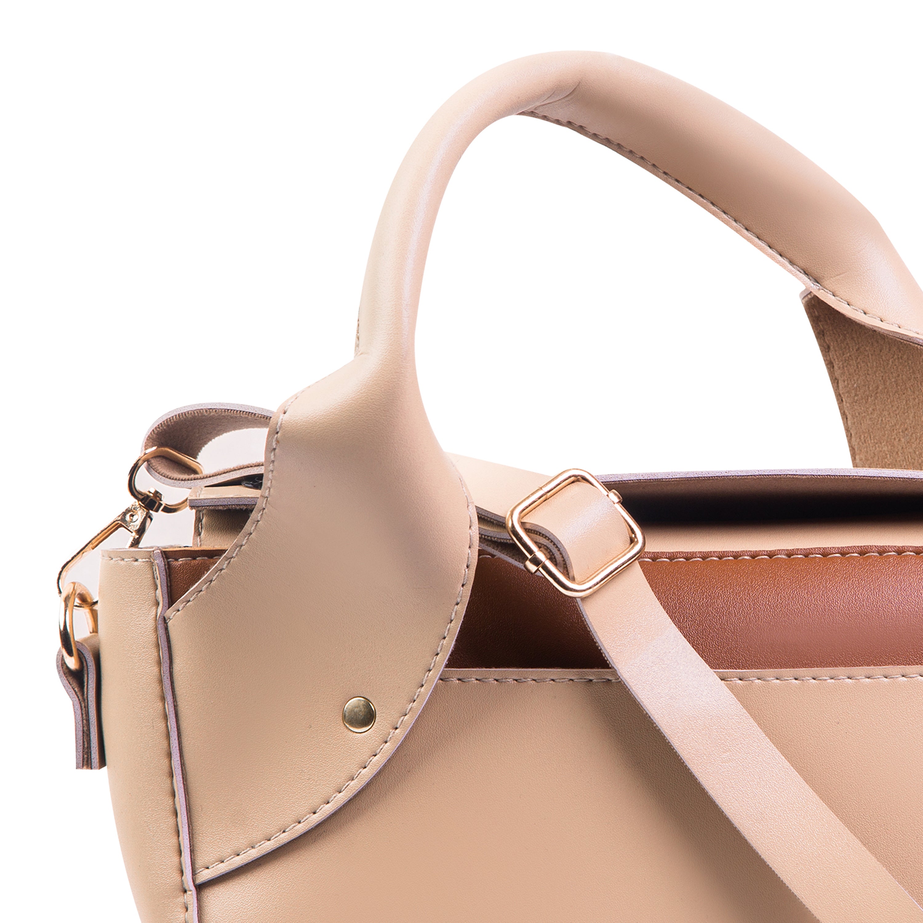 Twisted handle beige handbag