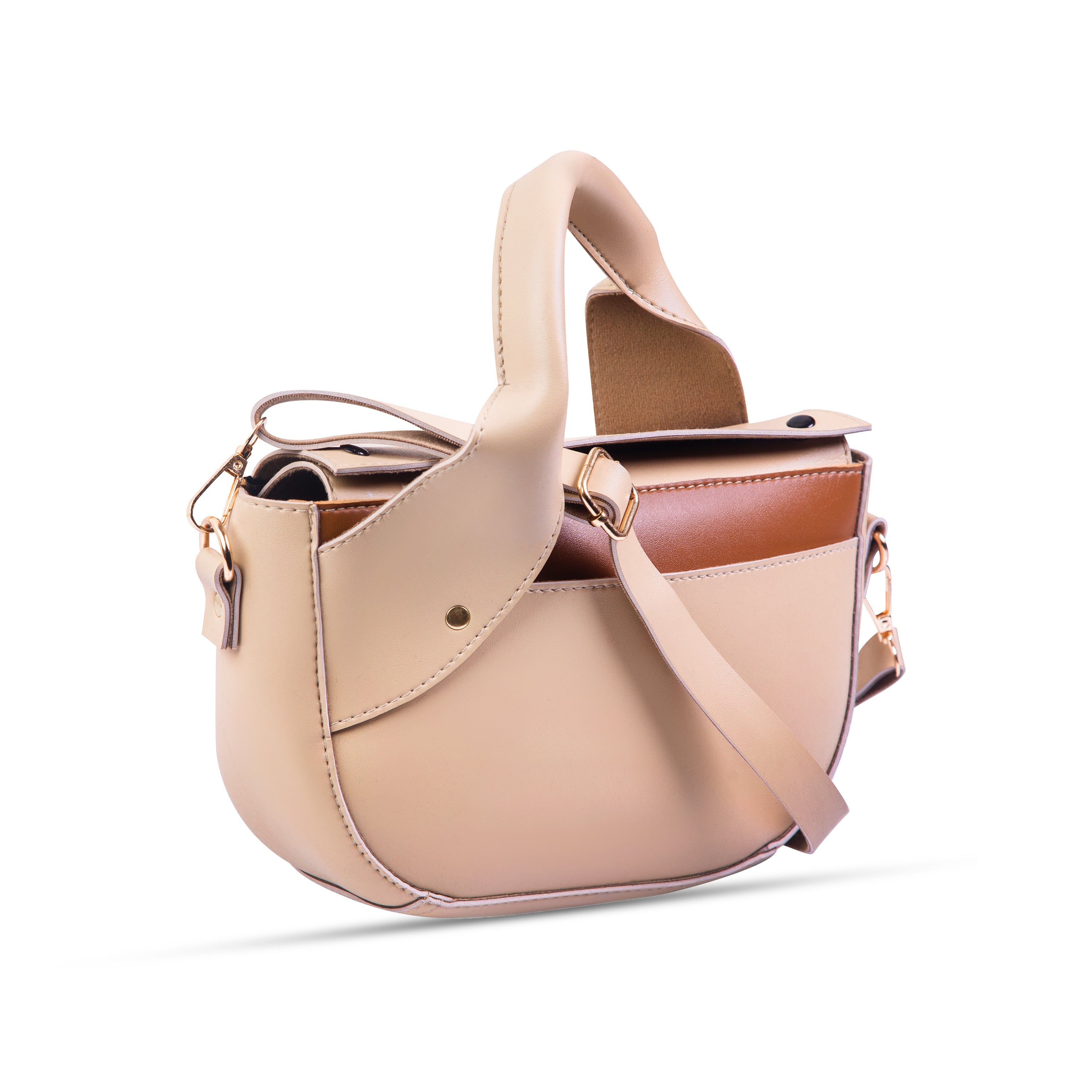 Twisted handle beige handbag