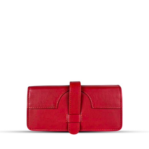 Buckle Long Leather Wallet red