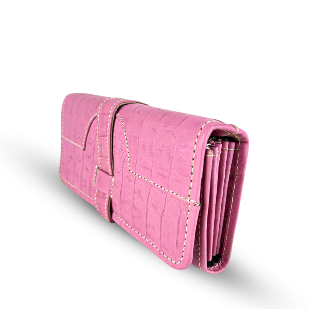Buckle Long Leather Wallet Pink