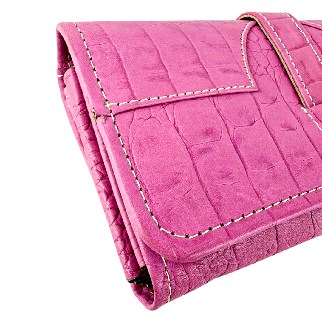Buckle Long Leather Wallet Pink