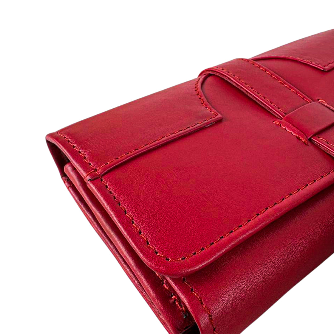Buckle Long Leather Wallet red