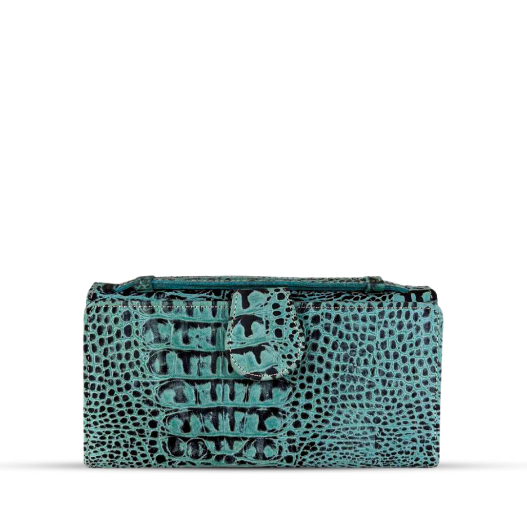 Leather Clutch With Moving Handle Blue