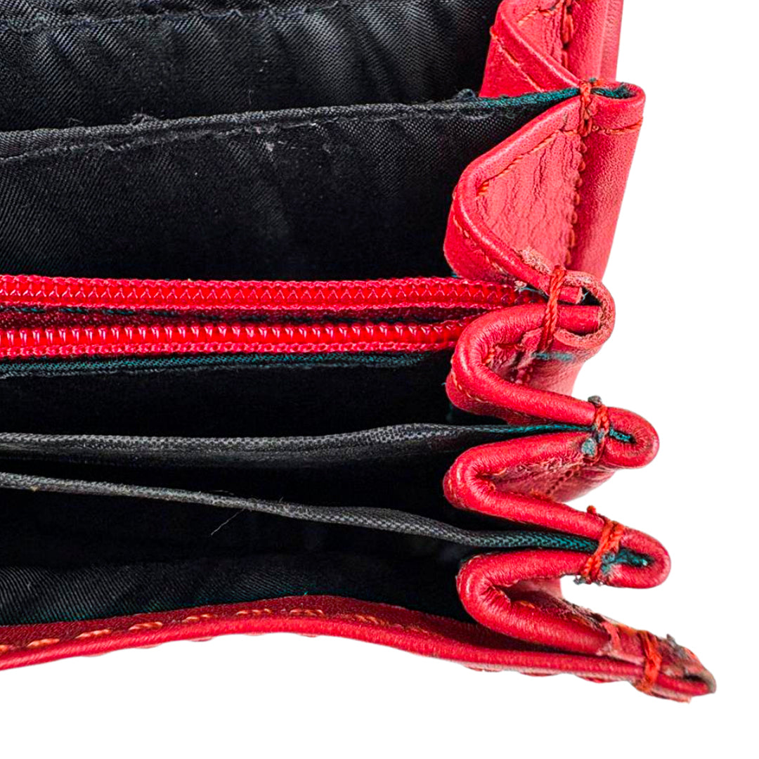 Buckle Long Leather Wallet red