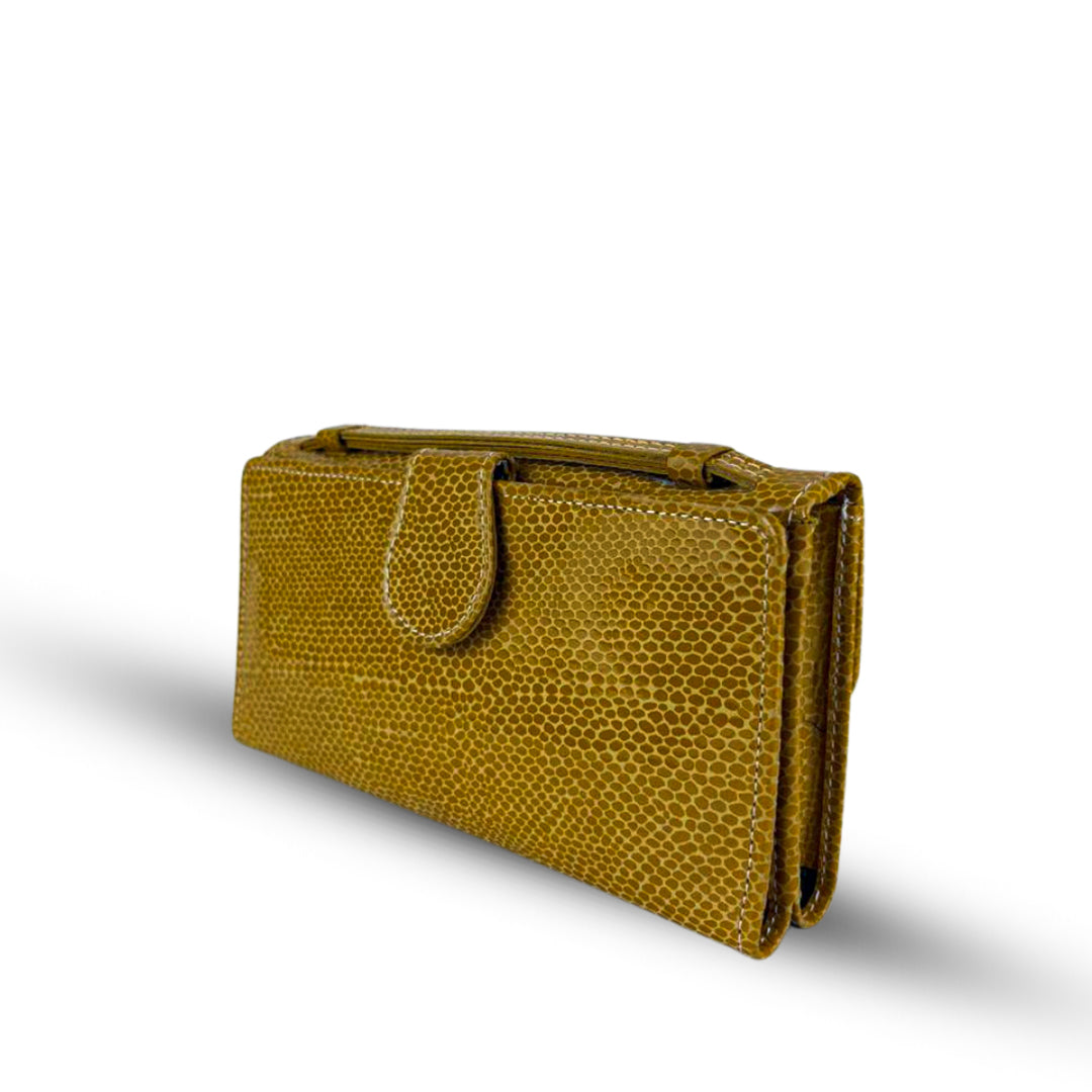 Leather Clutch With Moving Handle Yellow
