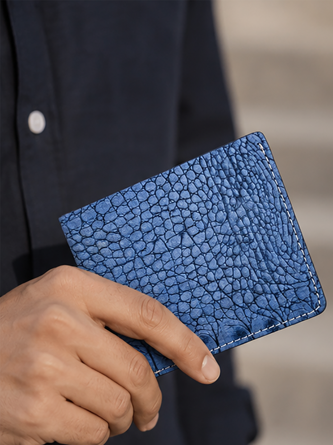 Crazy Horse Leather Wallet Crocodile Blue