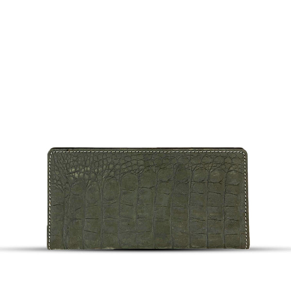Leather Long Wallet With Contrast Stitch Grey